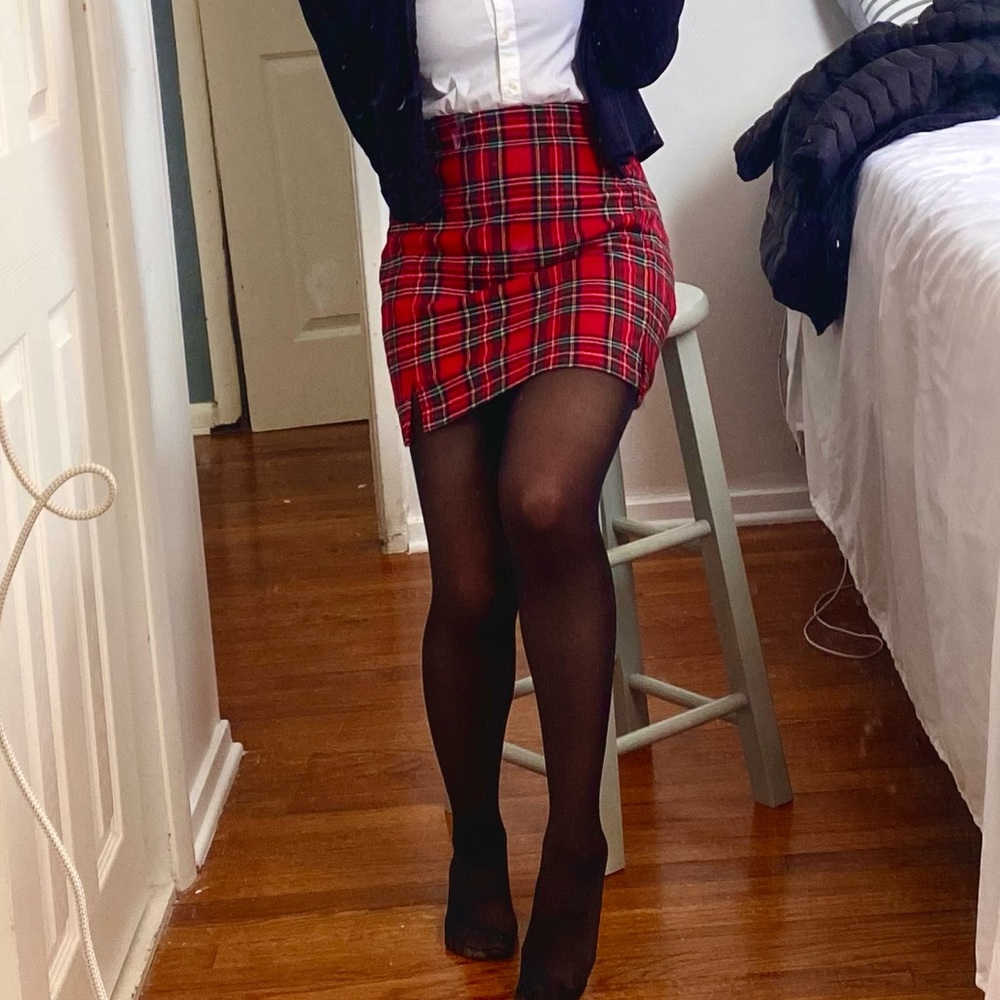 Brandy Melville Red Plaid Pencil Skirt
